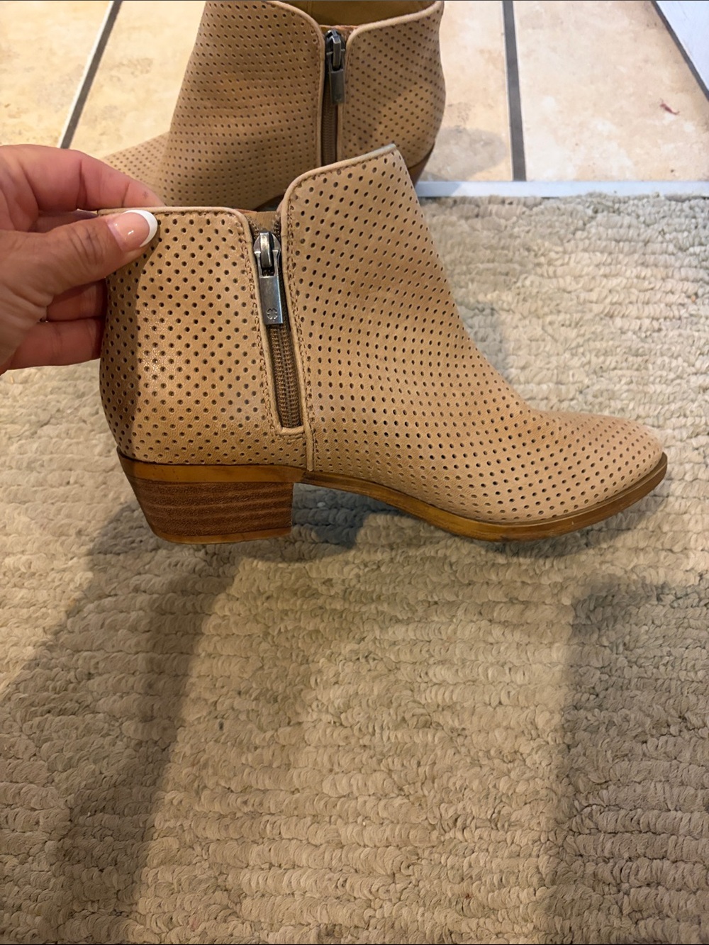 Lucky Brand Beige Perforated Ankle Boot with Side Zip - Women - Picture 4 of 11